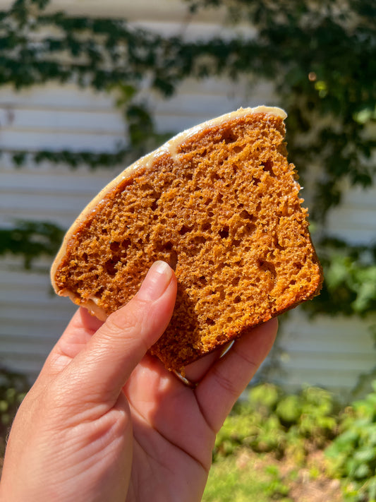 SPICED Pumpkin Loaf Cake with Brown Sugar Frosting